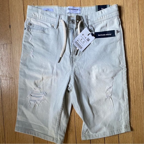 Lefties Shorts Men’s 28x10” Denim Distressed Tie Button Bermuda Skinny NEW - Picture 1 of 12